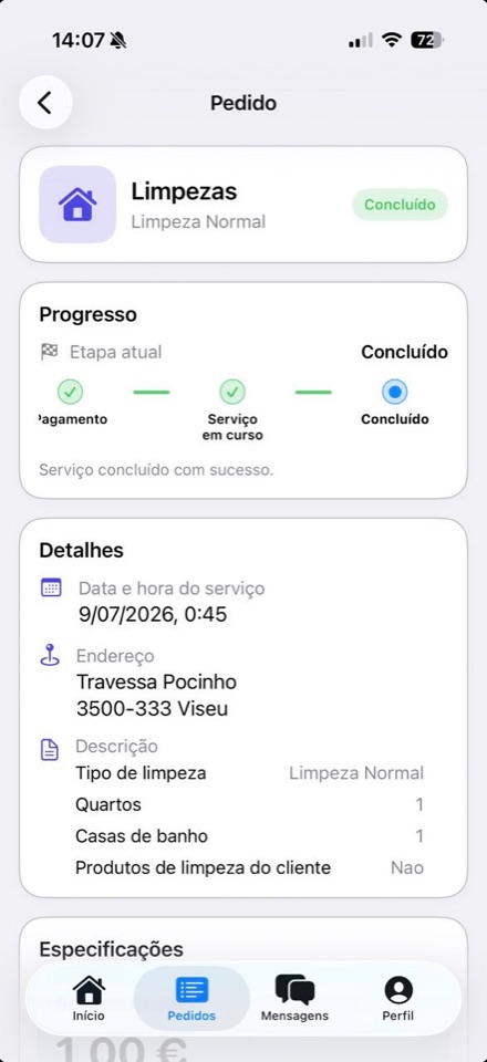 Ecrã da app AjudaJá com pedido concluído